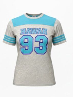 Womens Vtg 80s Hawaii Football Jersey Skater Color Block Ringer T-Shirt 93, Sz M